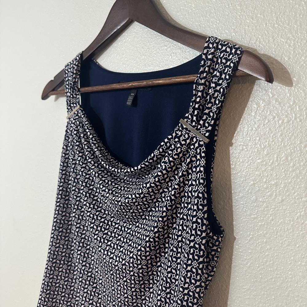 White House Black Market Navy White Geometric Cowl Neck Sleeveless Top XS